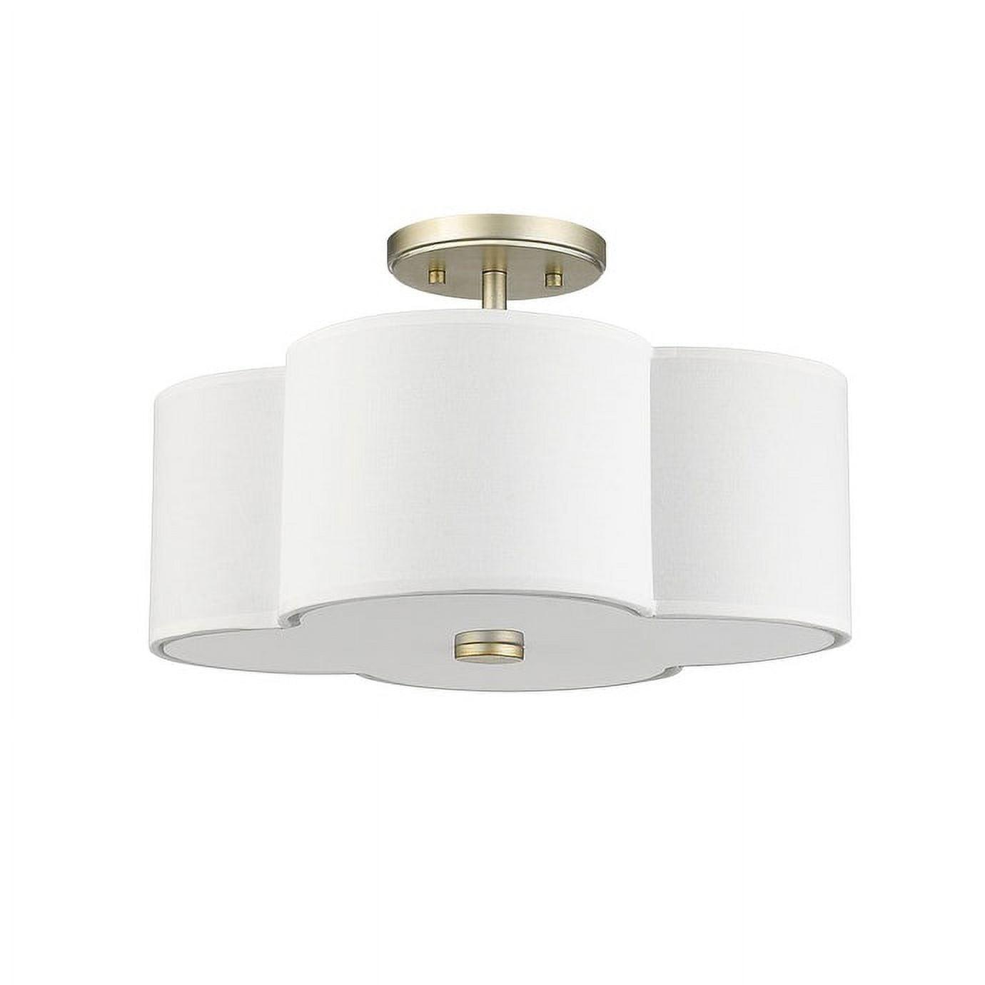 16'' White Scalloped Semi Flush Ceiling Light with Gold Accents