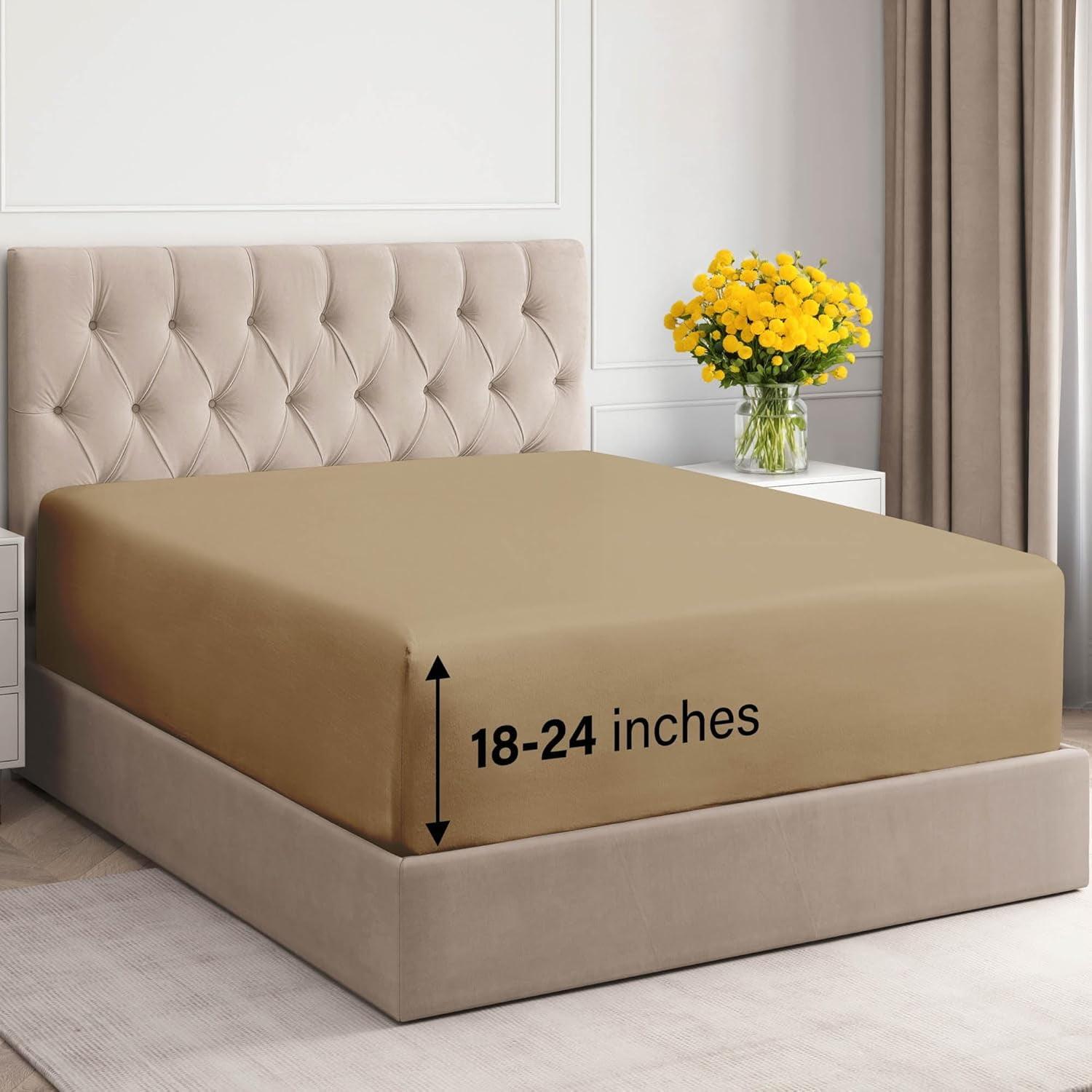 CGK Linens 400 Thread Count Cotton Fitted Sheet 18" - 24" Inch Extra Deep Pocket