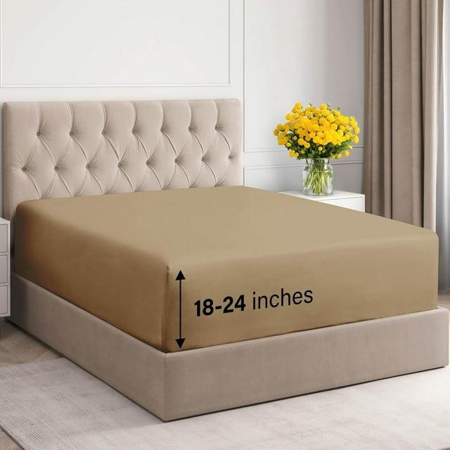 CGK Linens 400 Thread Count Cotton Fitted Sheet 18" - 24" Inch Extra Deep Pocket