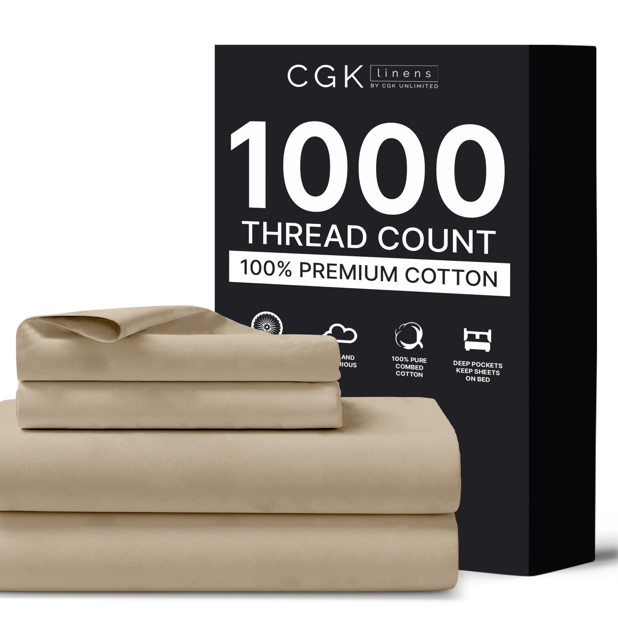 CGK Linens Luxury 1000 Thread Count 4 Piece Sheet Set - Soft & Premium 100% Cotton Sateen in Cream, Size Full