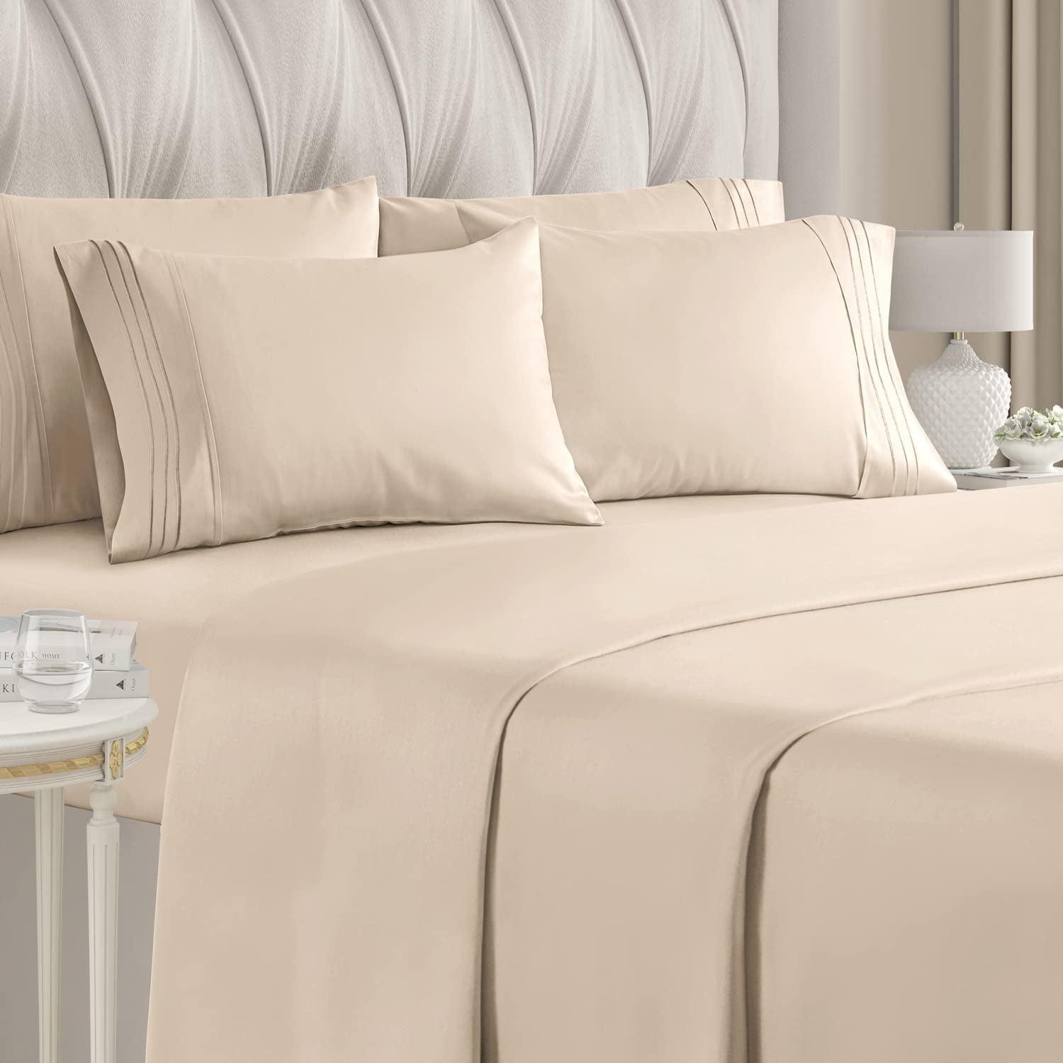 California King Cream Microfiber 6-Piece Solid Sheet Set