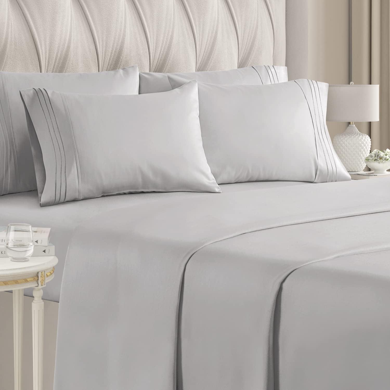 CGK Linens Ultra Soft Solid 6 Piece Sheet Set - Comfortable Bed Sheets & Extra Pillowcases in Light Grey, Size Queen