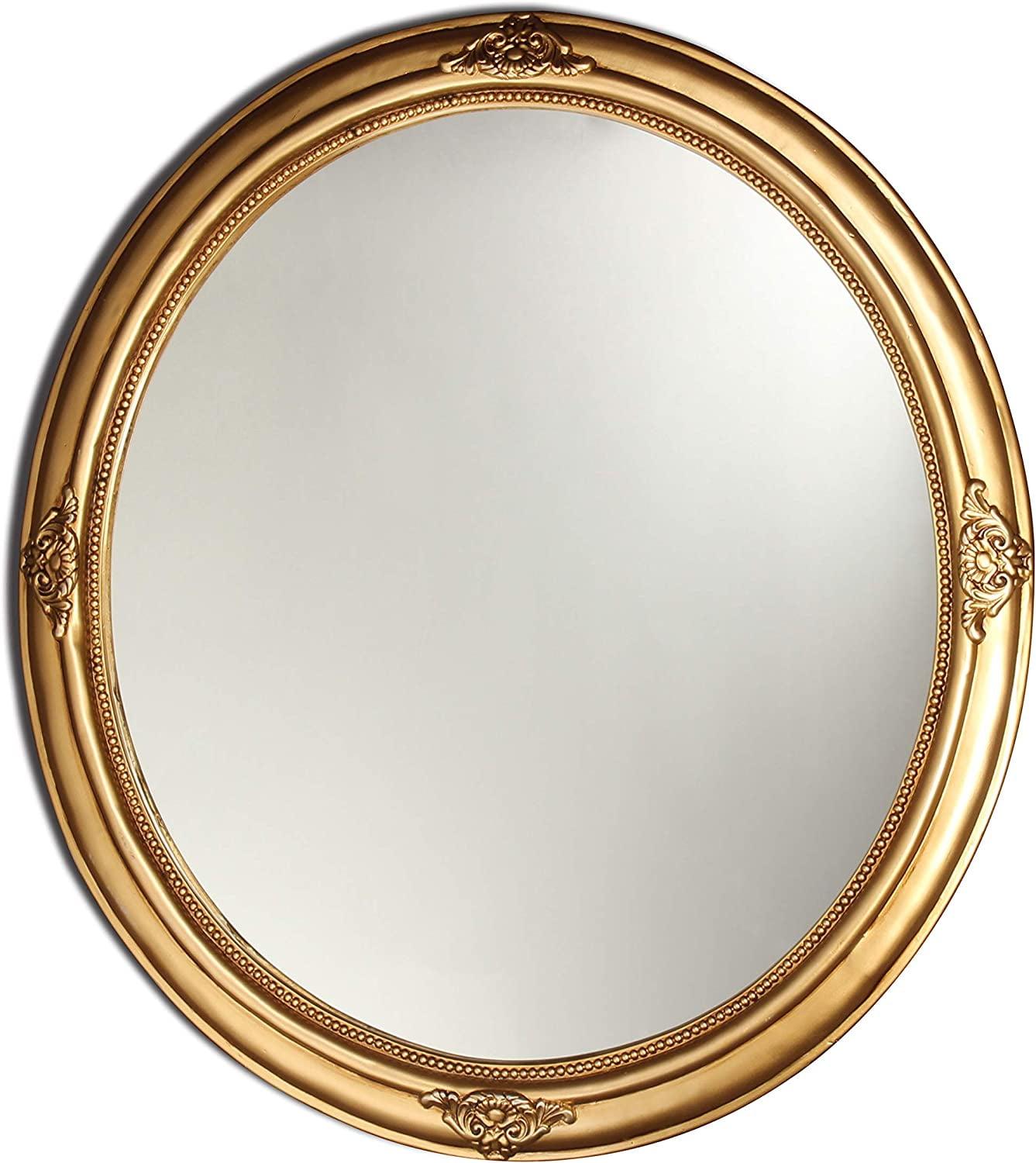 Elegant Antique Gold Oval Wall Mirror 26x29