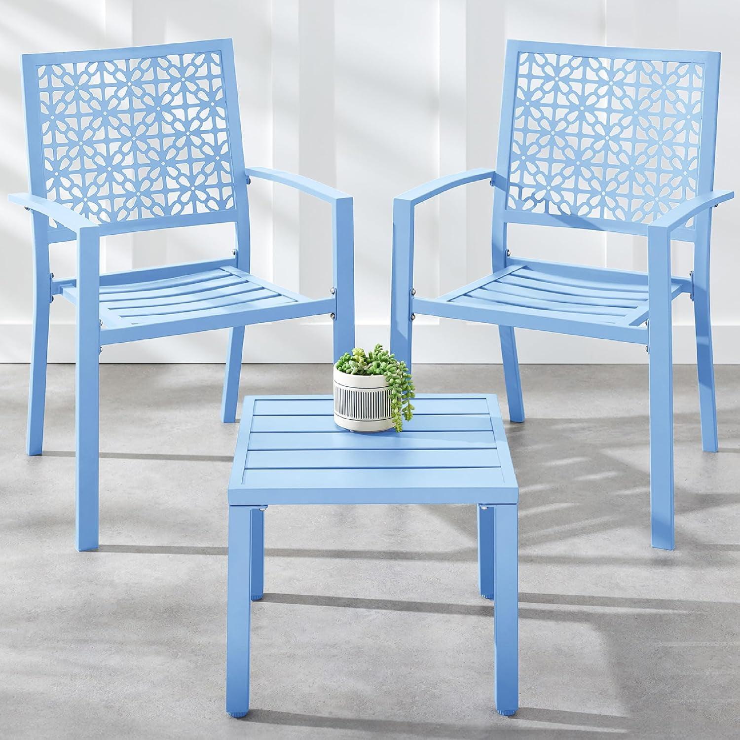 Best Choice Products 3-Piece Stackable Patio Bistro Set, Outdoor Chat Furniture w/ 2 Chairs, Table - Sky Blue