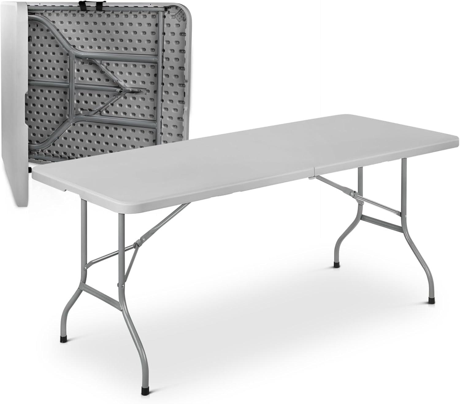 Plastic Folding Card Table, Indoor Outdoor Portable Picnic Table with Carrying Handle for Camping