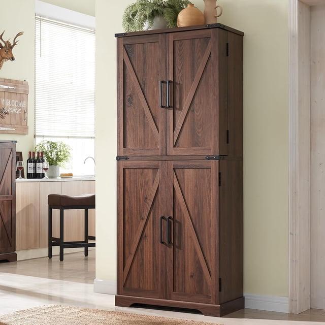 Rosalind Wheeler 72" Tall Kitchen Pantry, Farmhouse Storage Cabinet With Barn Doors, Drawer And Adjustable Shelves