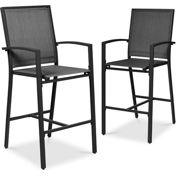 Best Choice Products Outdoor Barstools Set of 2, Bar Height Patio Chairs w/ All-Weather Mesh - Black/Black