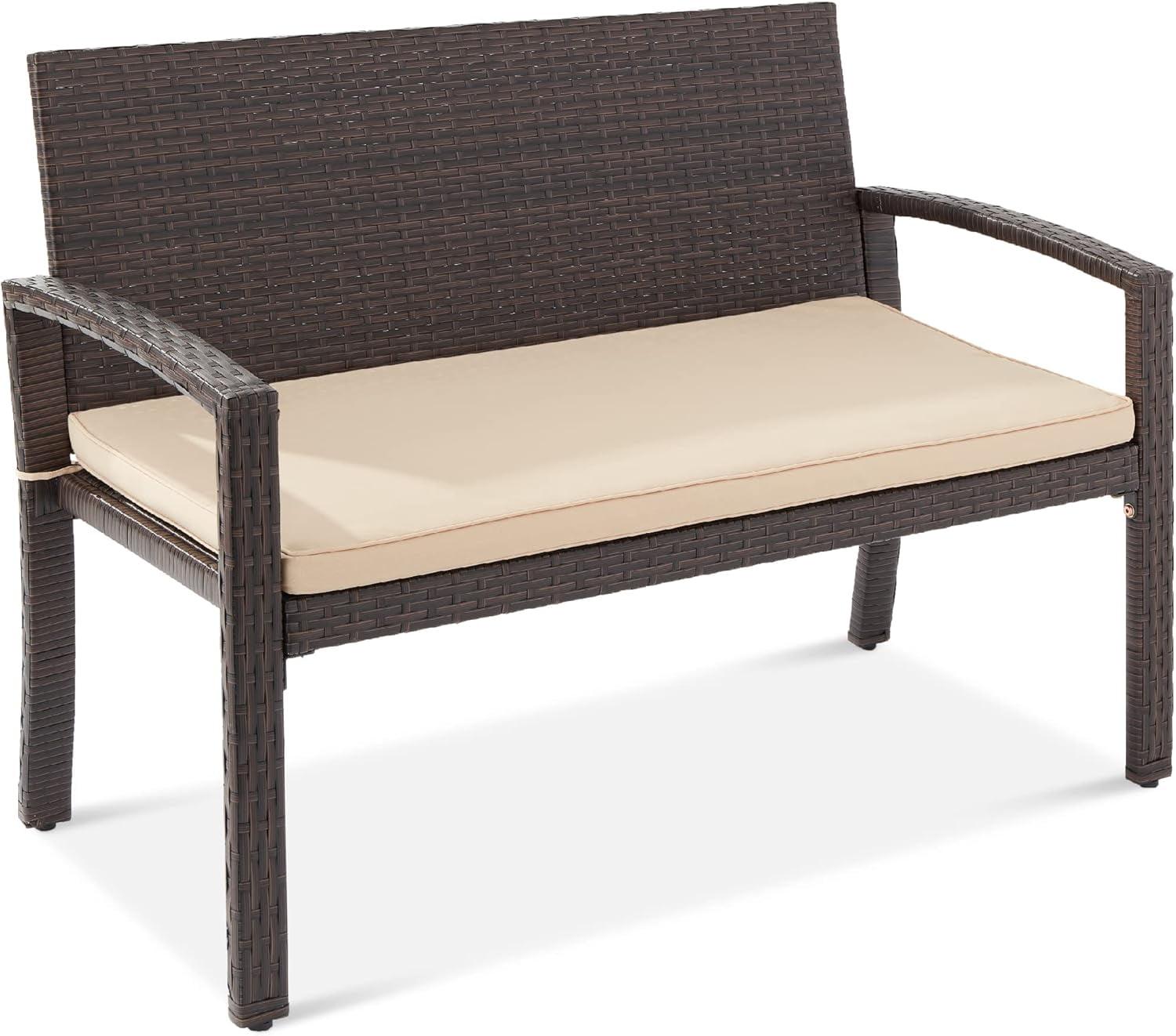 Best Choice Products 2-Person Outdoor Wicker Bench Garden Patio Porch Furniture w/ 700lb Capacity - Brown/Tan