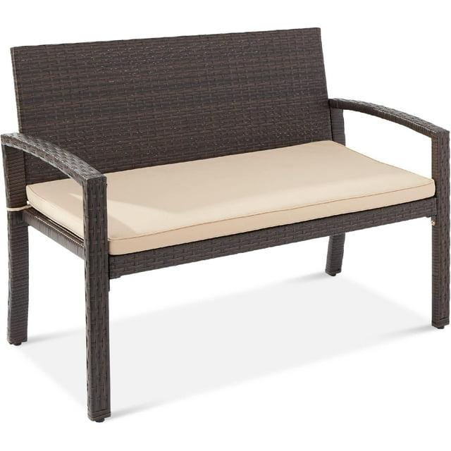 Best Choice Products 2-Person Outdoor Wicker Bench Garden Patio Porch Furniture w/ 700lb Capacity - Brown/Tan