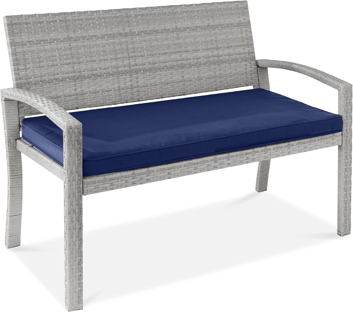 Best Choice Products 2-Person Outdoor Wicker Bench Garden Patio Porch Furniture w/ 700lb Capacity - Gray/Navy