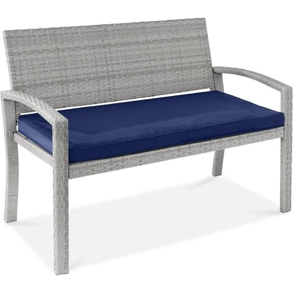 Best Choice Products 2-Person Outdoor Wicker Bench Garden Patio Porch Furniture w/ 700lb Capacity - Gray/Navy