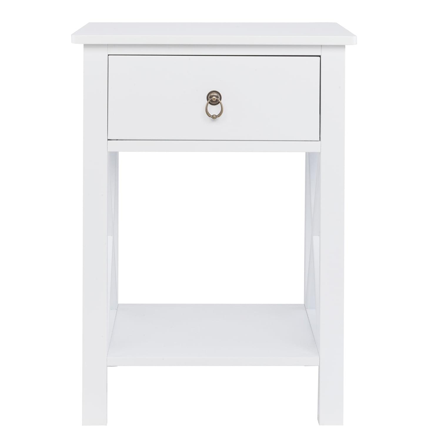 12 in. White Rectangle Wood End Table with Drawer and Shelf Solid Narrow Side Table For Bedrooms Ideal For Small Spaces