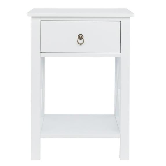 12 in. White Rectangle Wood End Table with Drawer and Shelf Solid Narrow Side Table For Bedrooms Ideal For Small Spaces