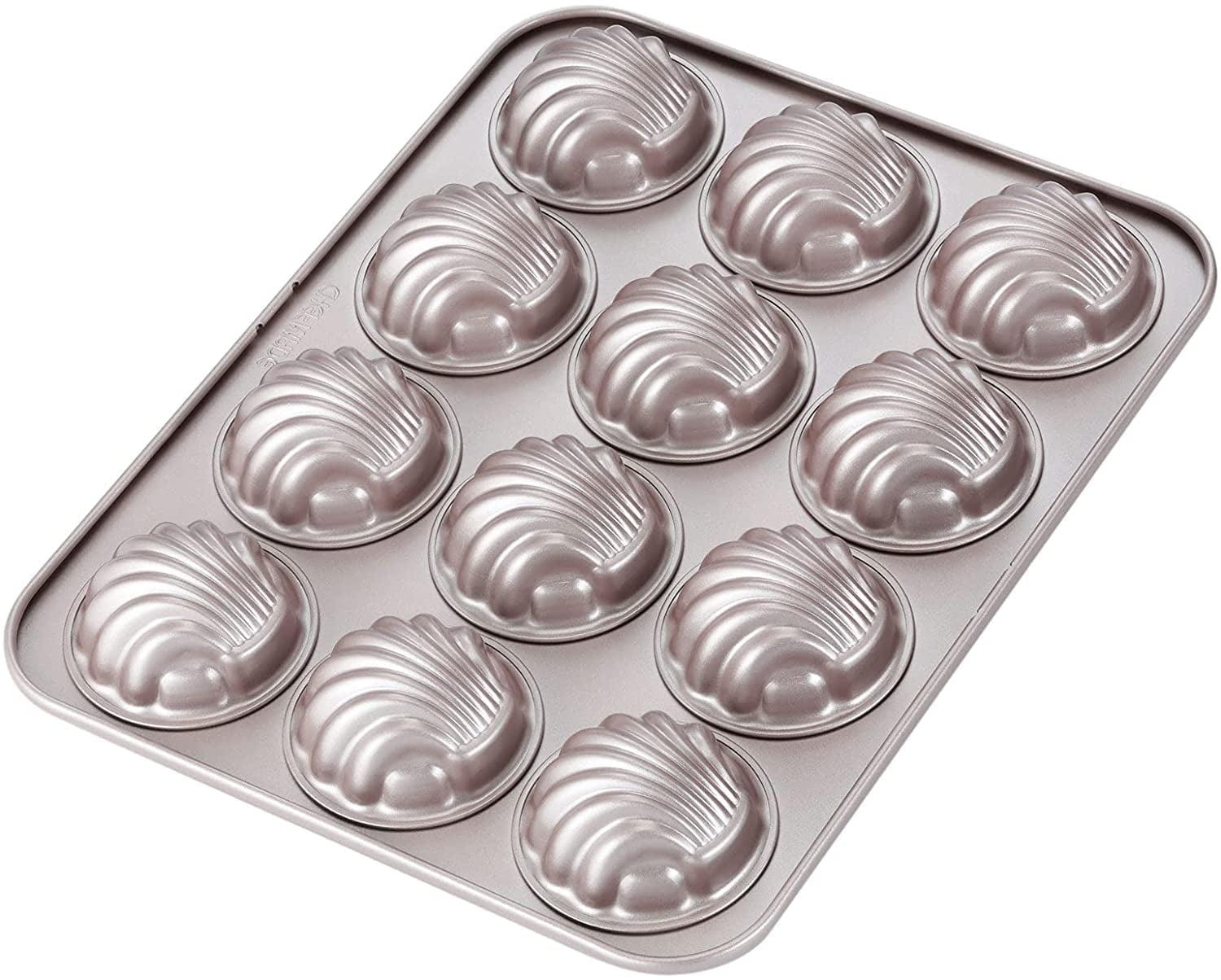 CHEFMADE Madeleine Mold Cake Pan, 12-Cavity Non-Stick Spherical Shell Madeline Bakeware for Oven Baking (Champagne Gold)