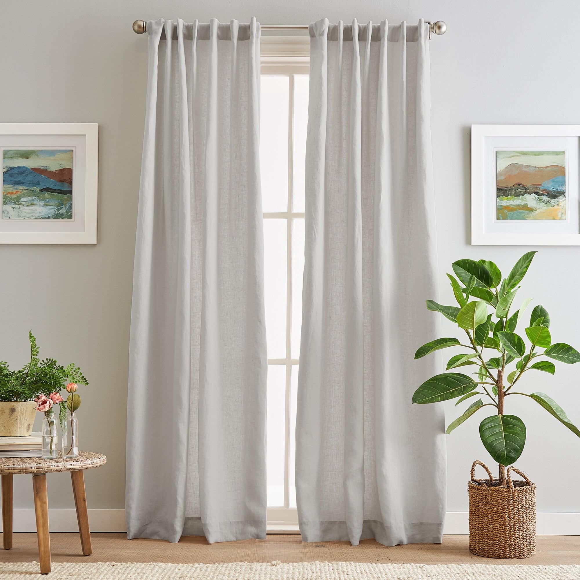 Silver Linen Back Tab Lined Curtain Panel Pair, 84-Inch