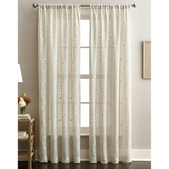 CHF Lynette Polyester/Linen/Other Fiber, Light Filtering Single Panel Curtain, Rod Pocket, Linen, 50"x84", Adult