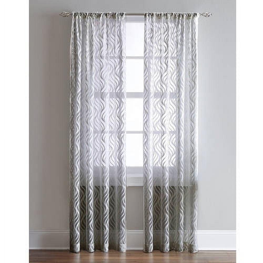 CHF Lyric 84" Rod Pocket Sheer Curtain Panel, Knit Flame Ogee , Gray, Adult