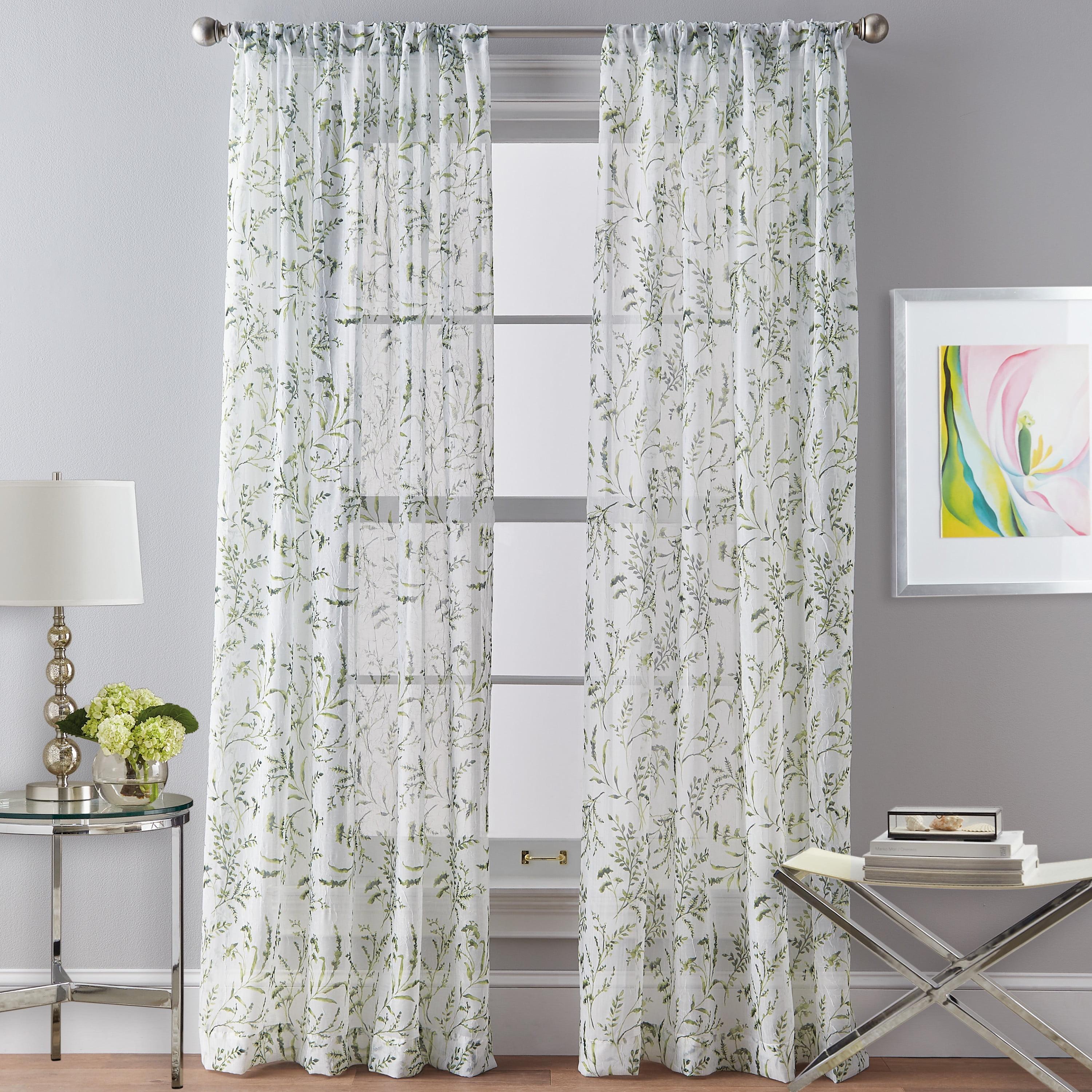 Gray Floral Sheer Rod Pocket 84-inch Window Curtain Panel