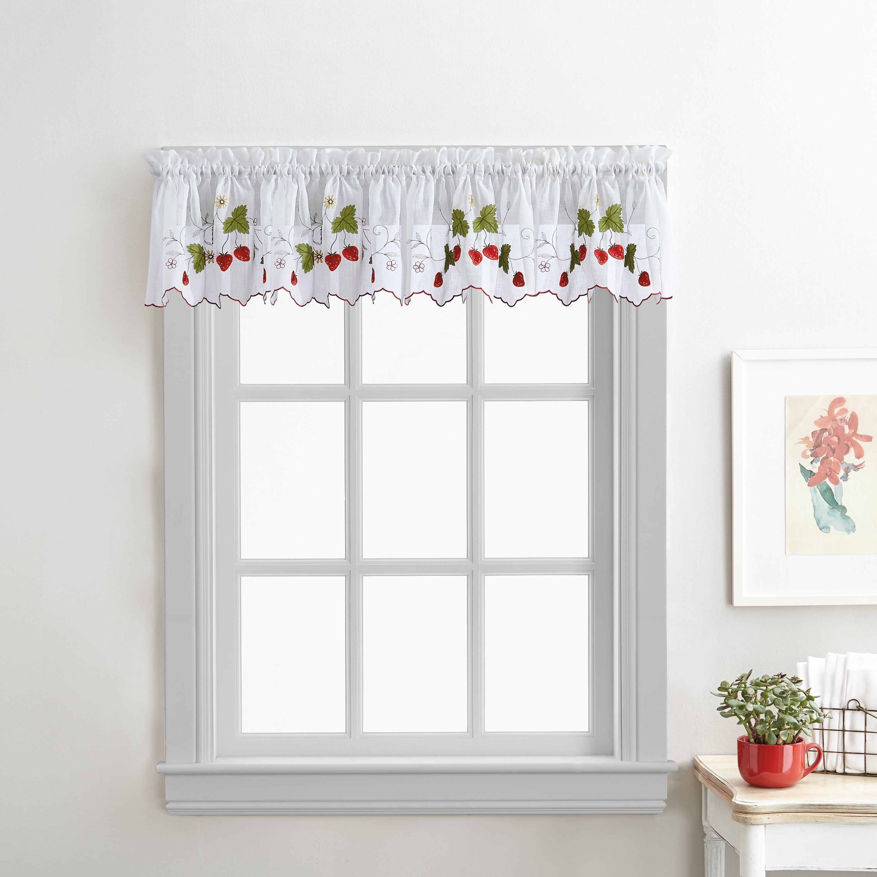 Strawberry Garden Embroidered White and Red Valance