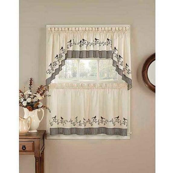 CHF & You Birds Tailored Tiered Curtains, 1 Piece, Cotton, Brown, Polyester, Adult