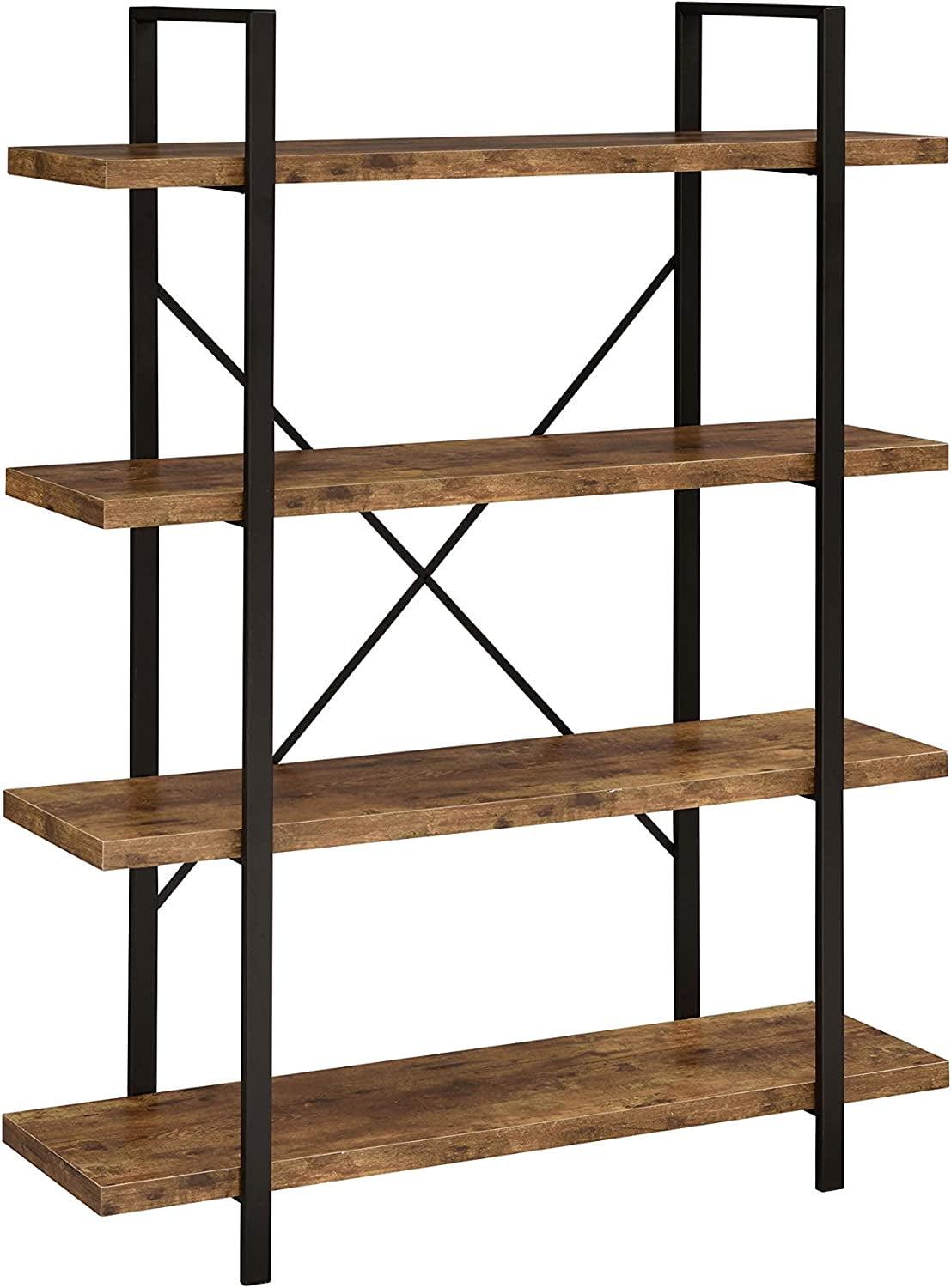 Rustic 55" Brown and Black Transitional 4-Shelf Bookcase