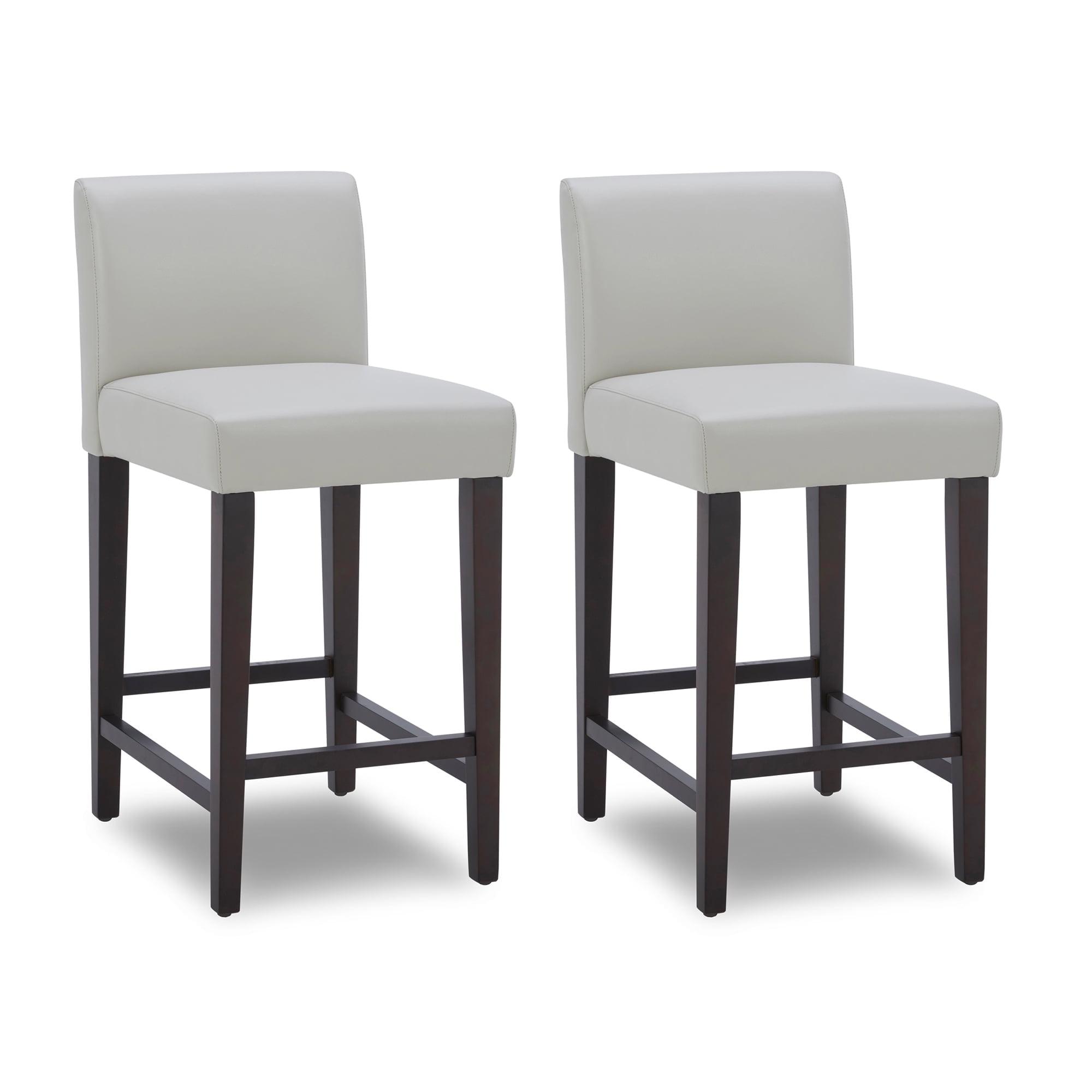 CHITA 25 inch Bar Stools Set of 2, Faux Leather in Creamy Gray