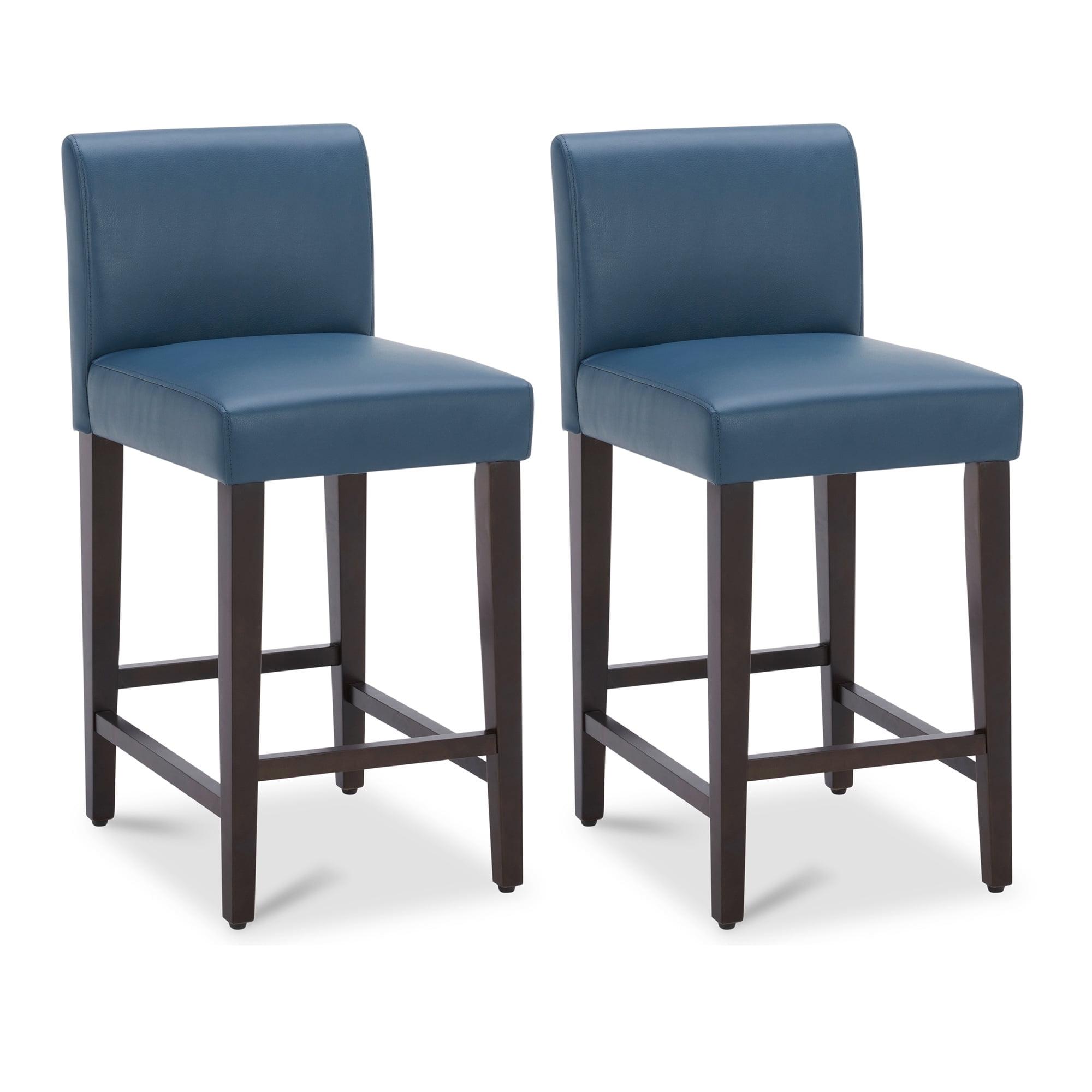 CHITA 26" Dark Blue Faux Leather Bar Stools, Set of 2