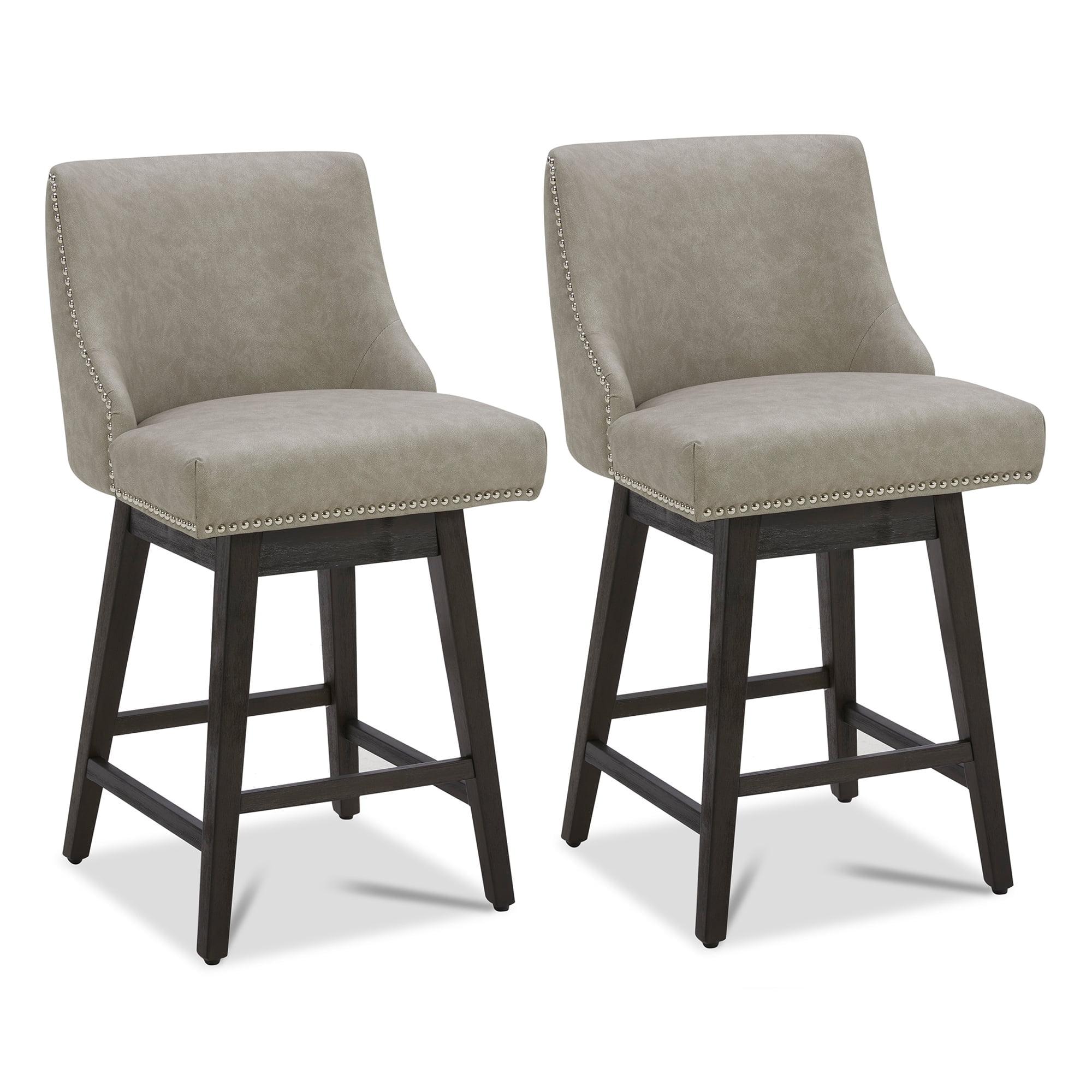 CHITA 26 inch Faux Leather Swivel Upholstered Counter Height Bar Stools with Full Back, Set of 2, Stone Gray