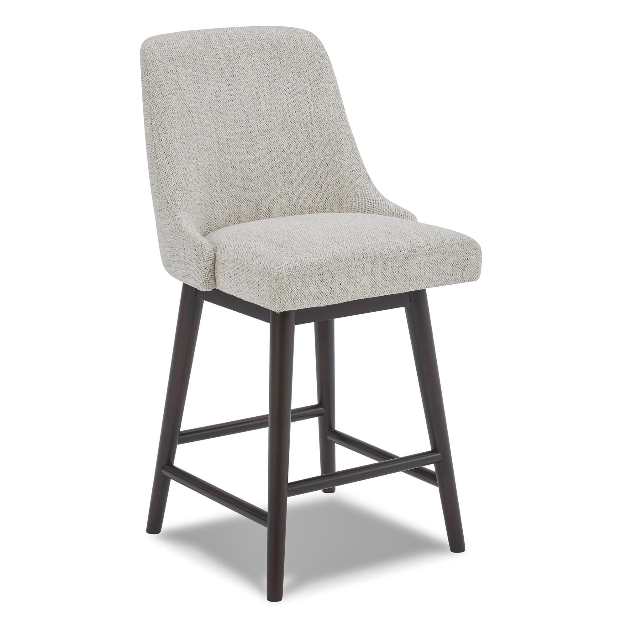 Ivory Upholstered Swivel Barstool with Birch Wood Legs