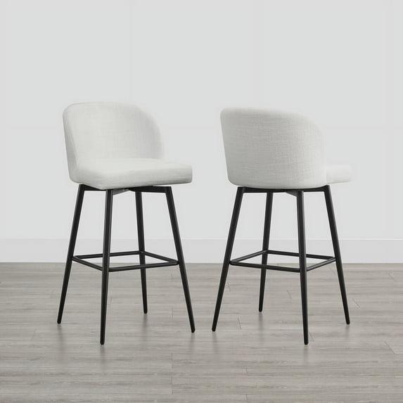 CHITA 30" Swivel Upholstered Counter Bar Stools with Back & Metal Legs Set of 2,Fabric in White