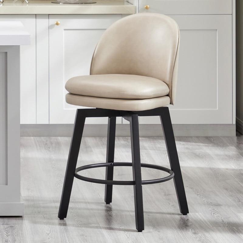 Beige Faux Leather Swivel Counter Height Bar Stool