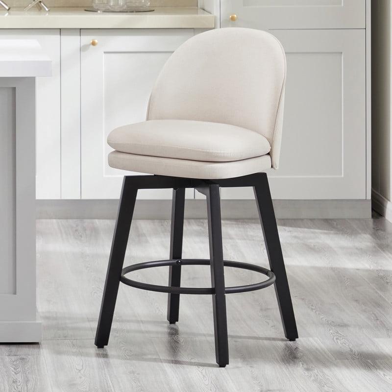 Beige Faux Leather Swivel Counter Height Bar Stool