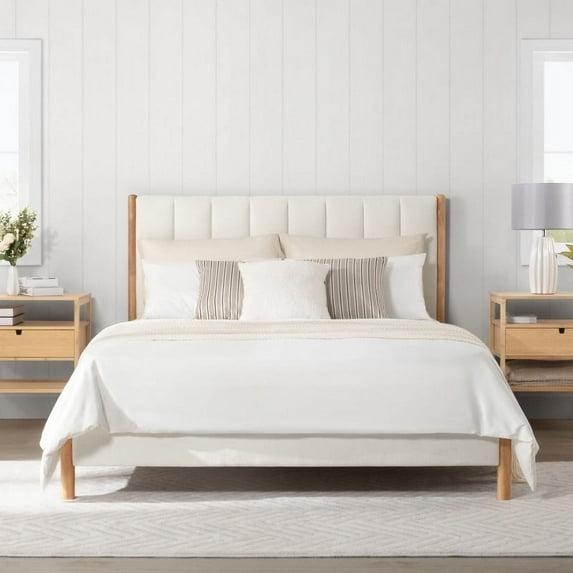 Rezana Solid Wood Boucle Upholstered Headboard Bed Frame