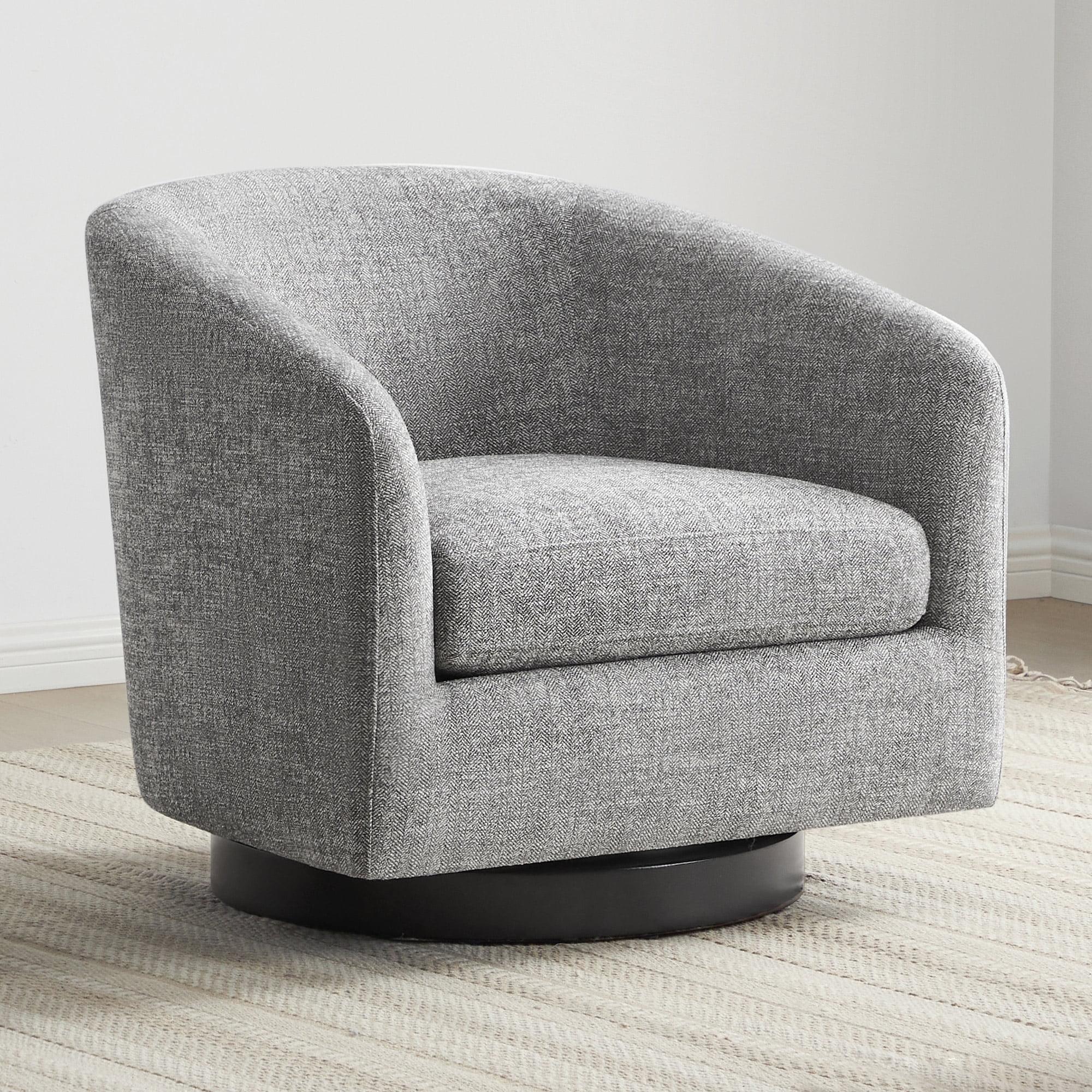 CHITA Swivel Accent Chair Fabric, Round Barrel Arm Chair Living Room, Pebble Gray&Black Base