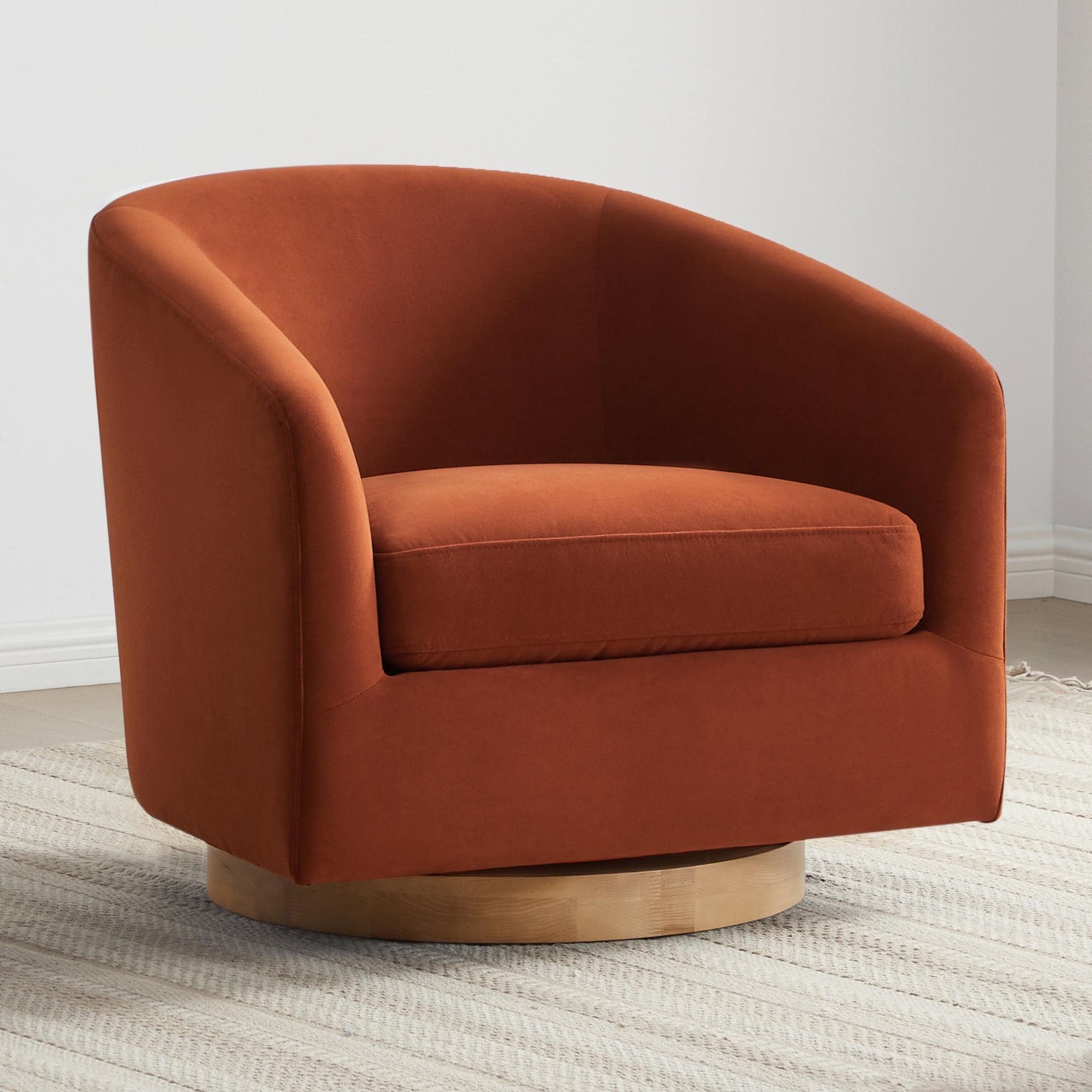 Burnt Orange Velvet Swivel Barrel Chair with Wood Base