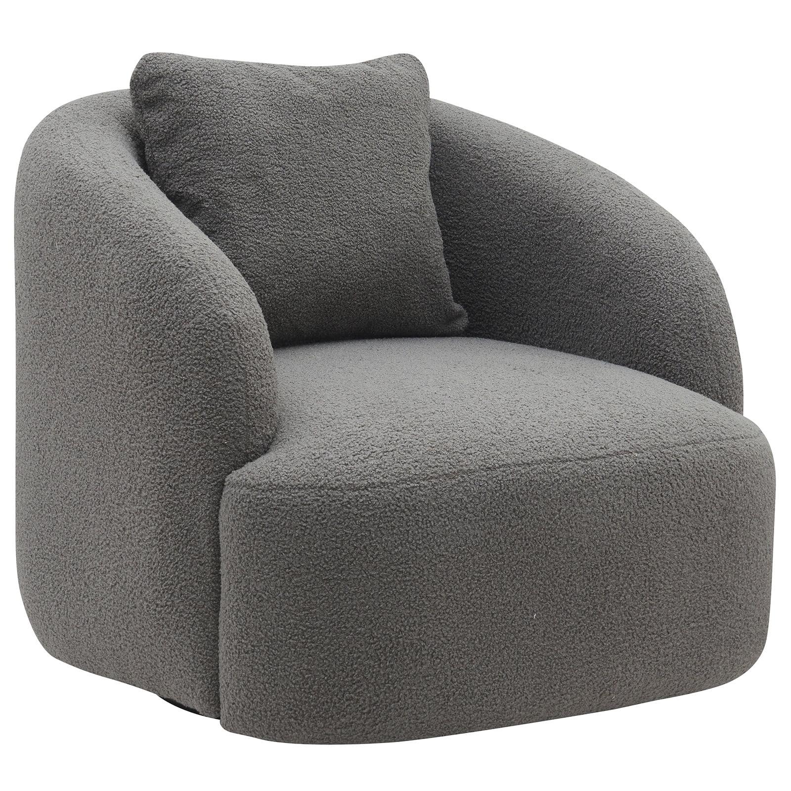 Soft Boucle Upholstered Swivel Accent Barrel Chair Wide Seat Round Single Sofa Chair 360 Swivel