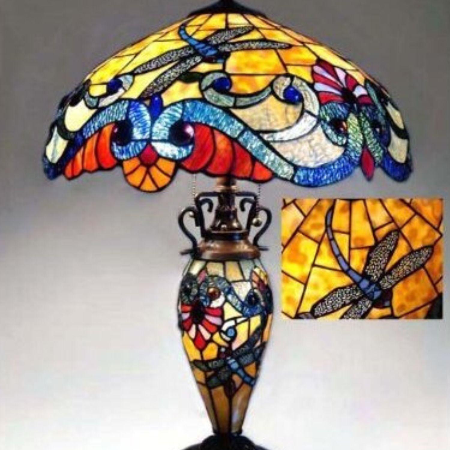 RADIANCE Goods Tiffany Style 3 Light Dragonfly Double Lit Table Lamp 18" Shade
