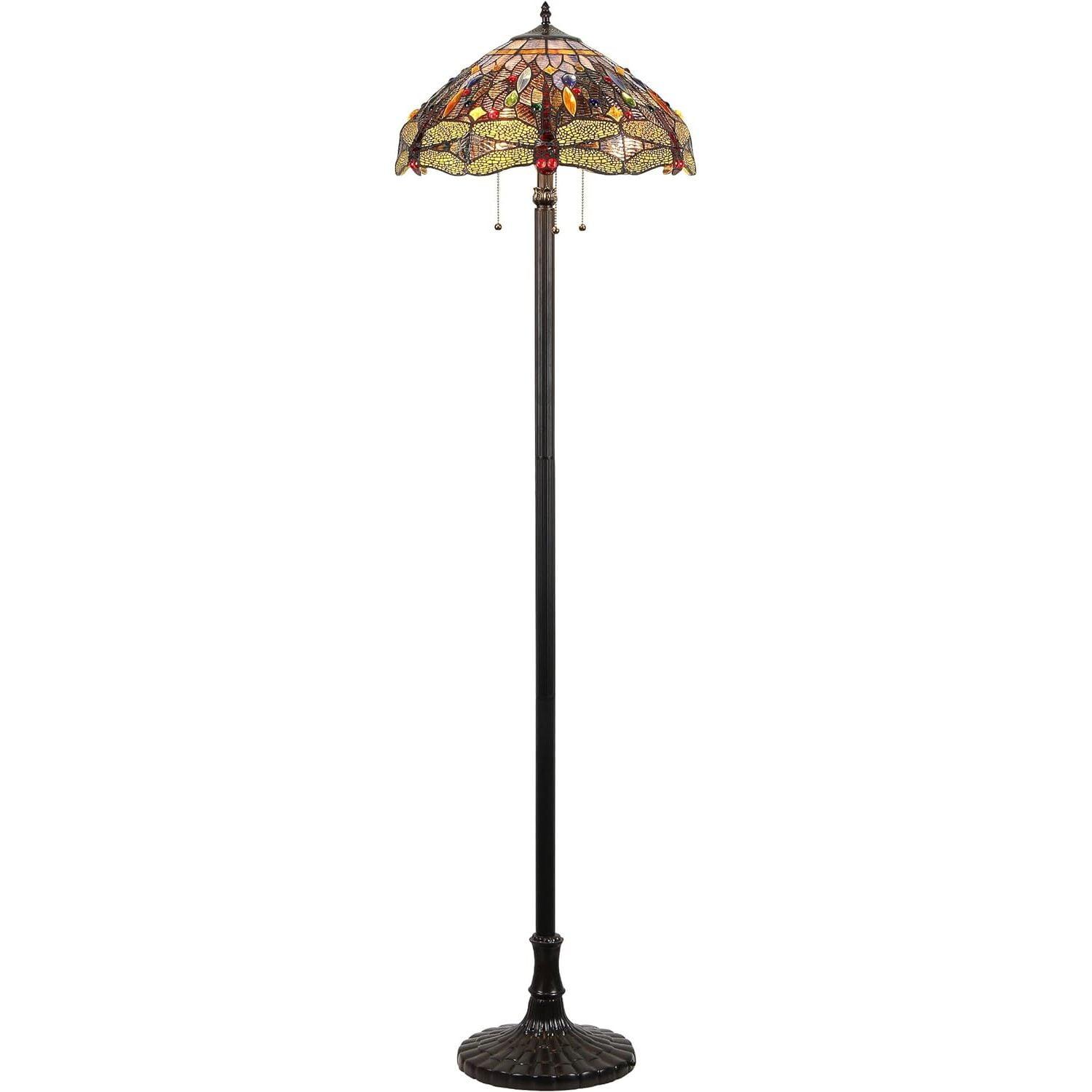 Tiffany-Style Dragonfly Stained Glass Bronze Floor Lamp