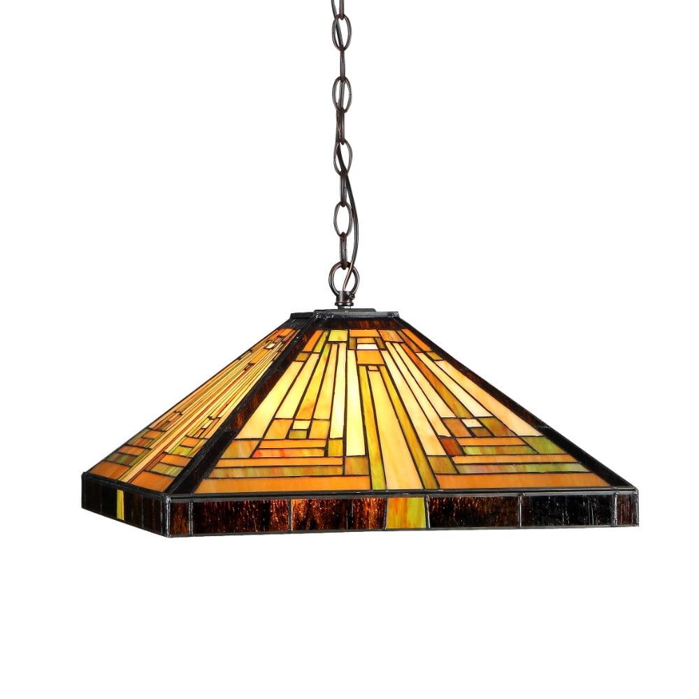 Bronze Tiffany-Style Mission 17" Glass Ceiling Pendant