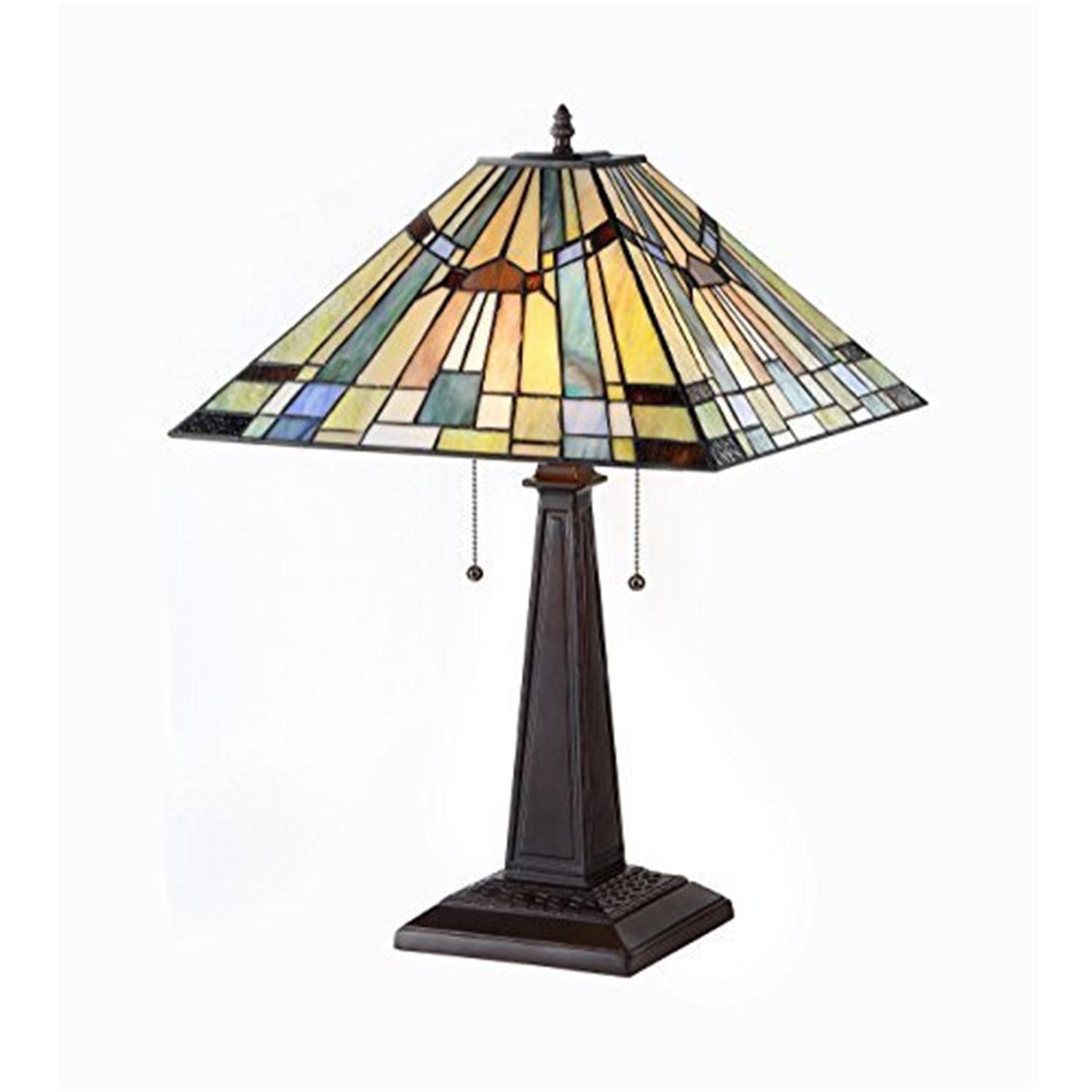 Antique Bronze Tiffany-Style Mosaic Table Lamp with Dual Chain