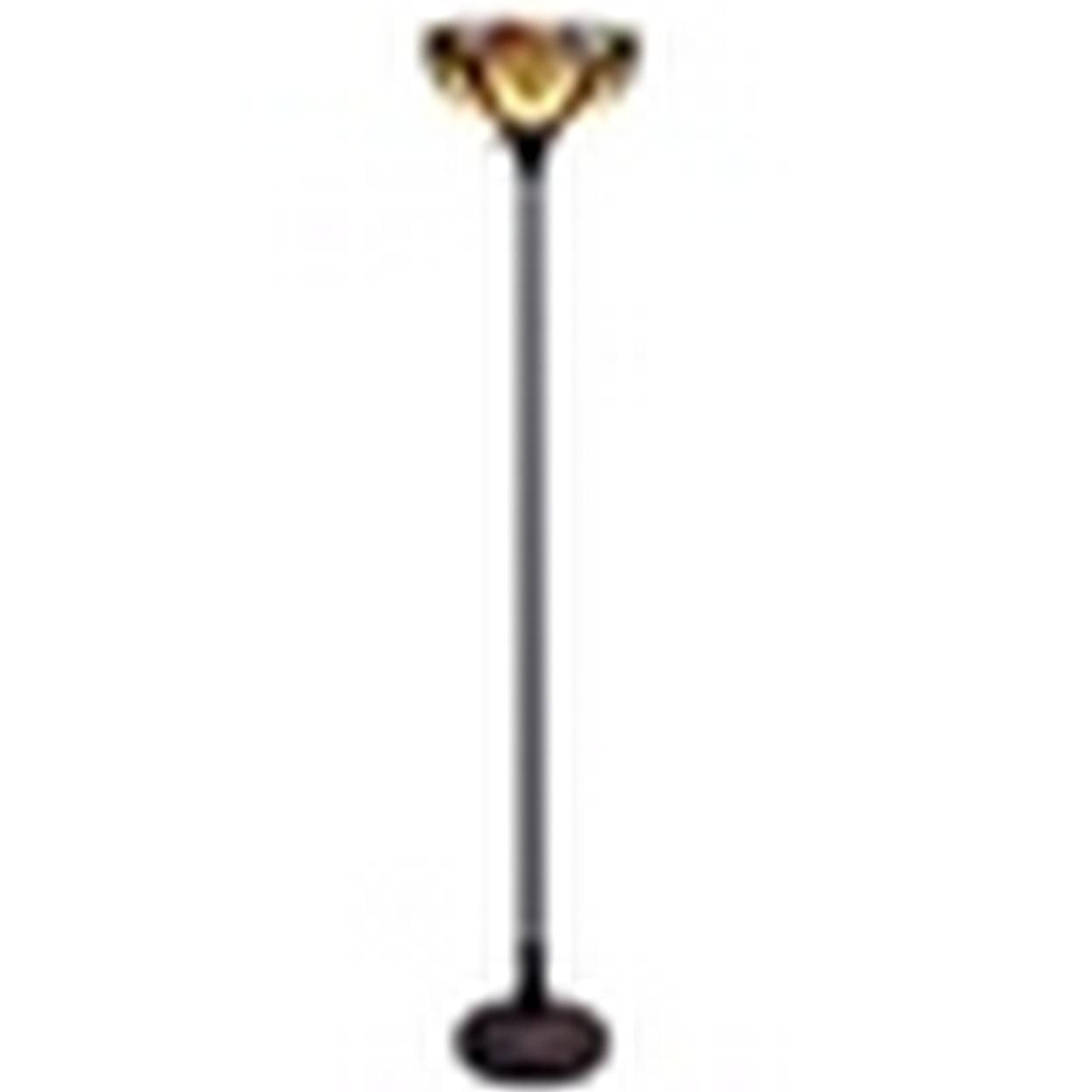 70" Bronze Stained Glass Victorian Torchiere Floor Lamp