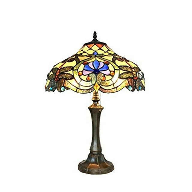 Chloe Lighting Amberwing Tiffany-style 2 Light Dragonfly Table Lamp 17" Shade
