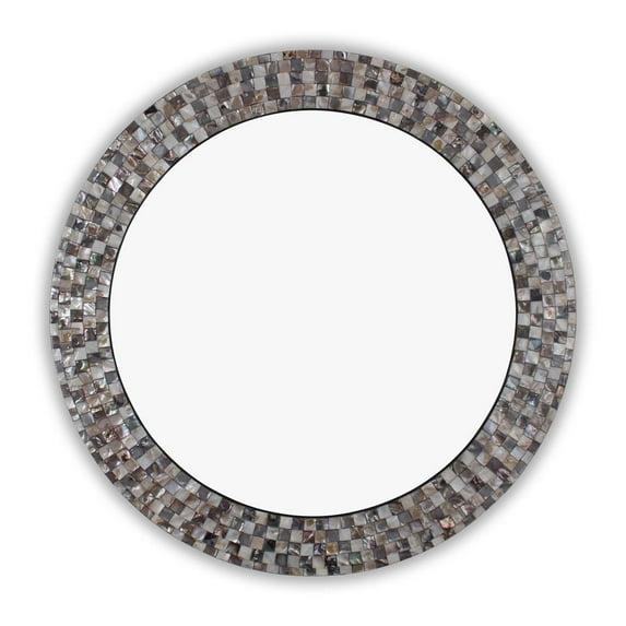 Chloe Lighting Reflection Vertical Hanging Seashell Finish Round Framed Wall Mirror 30`` Height