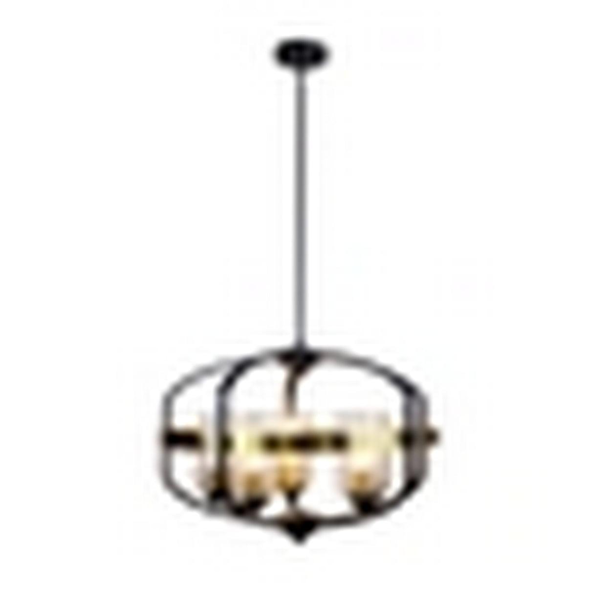 Matte Black and Antique Brass Contemporary Drum Pendant, 24" Wide