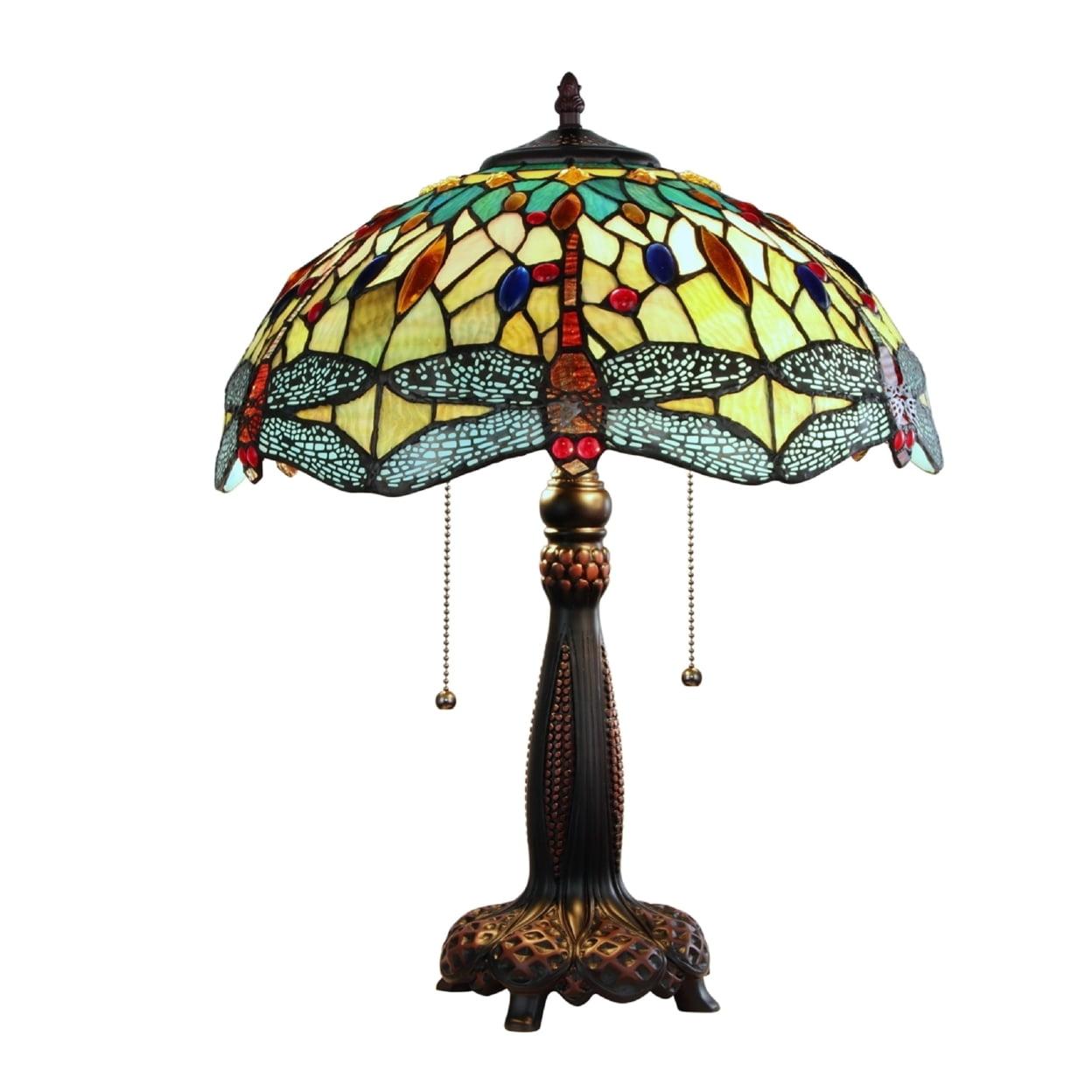 Empress Dragonfly Dark Bronze Stained Glass Table Lamp 16"