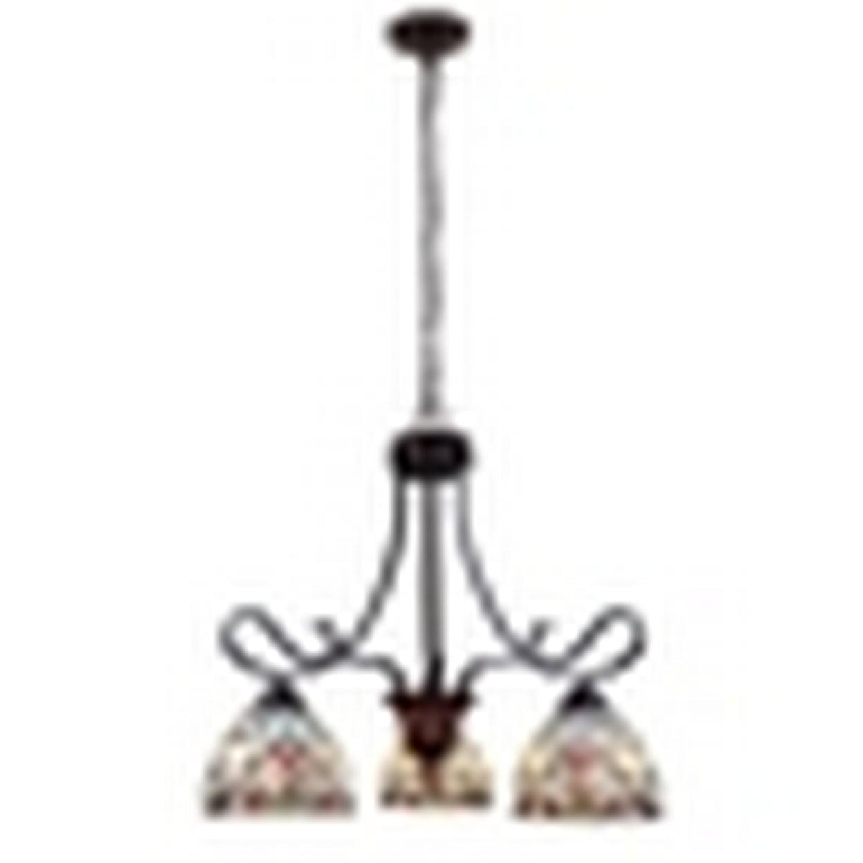 Grenville Victorian Mini-Chandelier in Blackish Bronze with Stained Glass