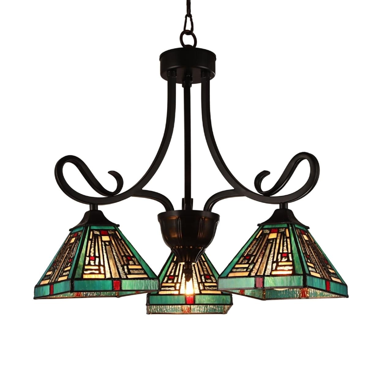 Innes Tiffany-Style Blackish Bronze Mini Chandelier with Stained Glass