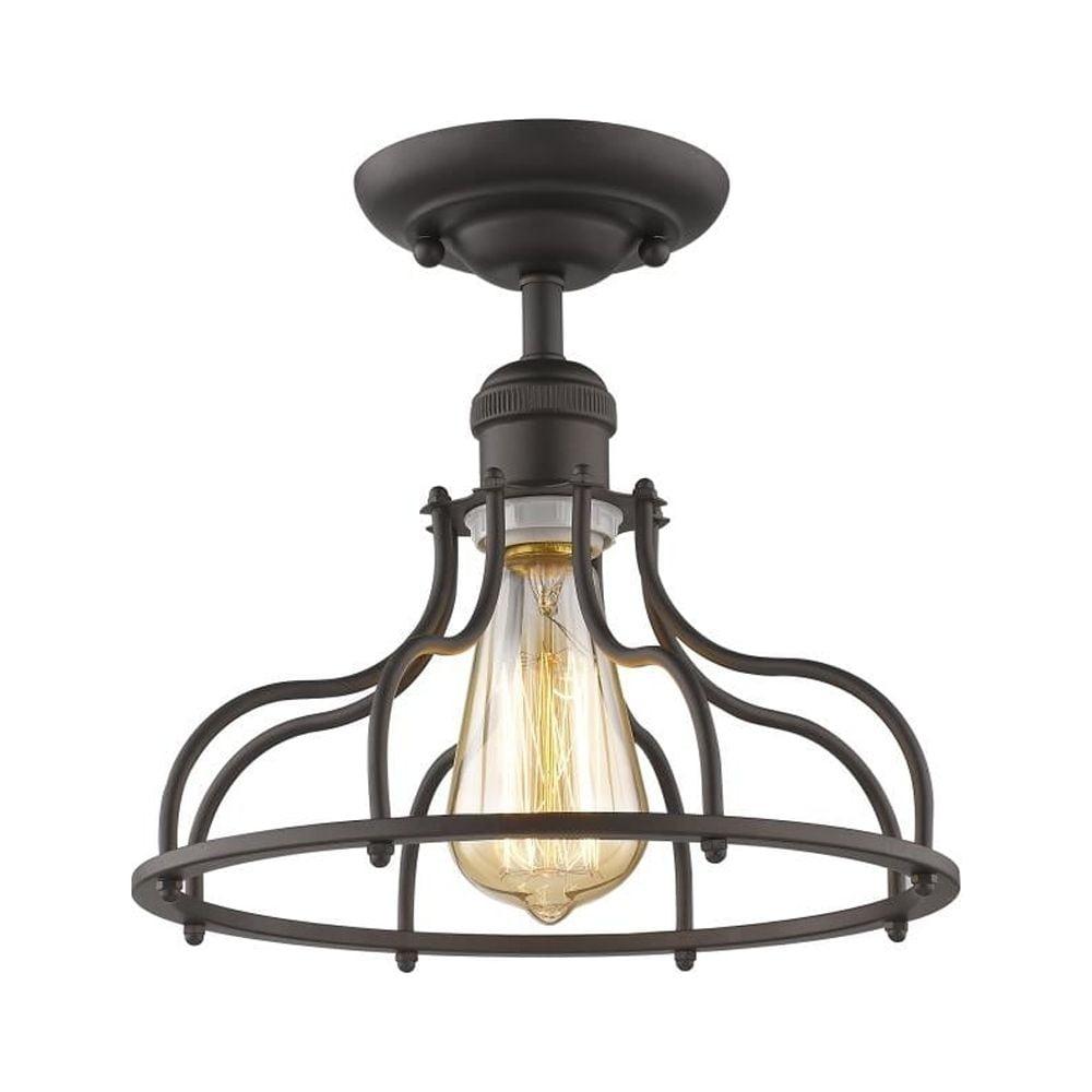 Industrial 10" Rubbed Bronze Glass Semi-Flush Ceiling Light