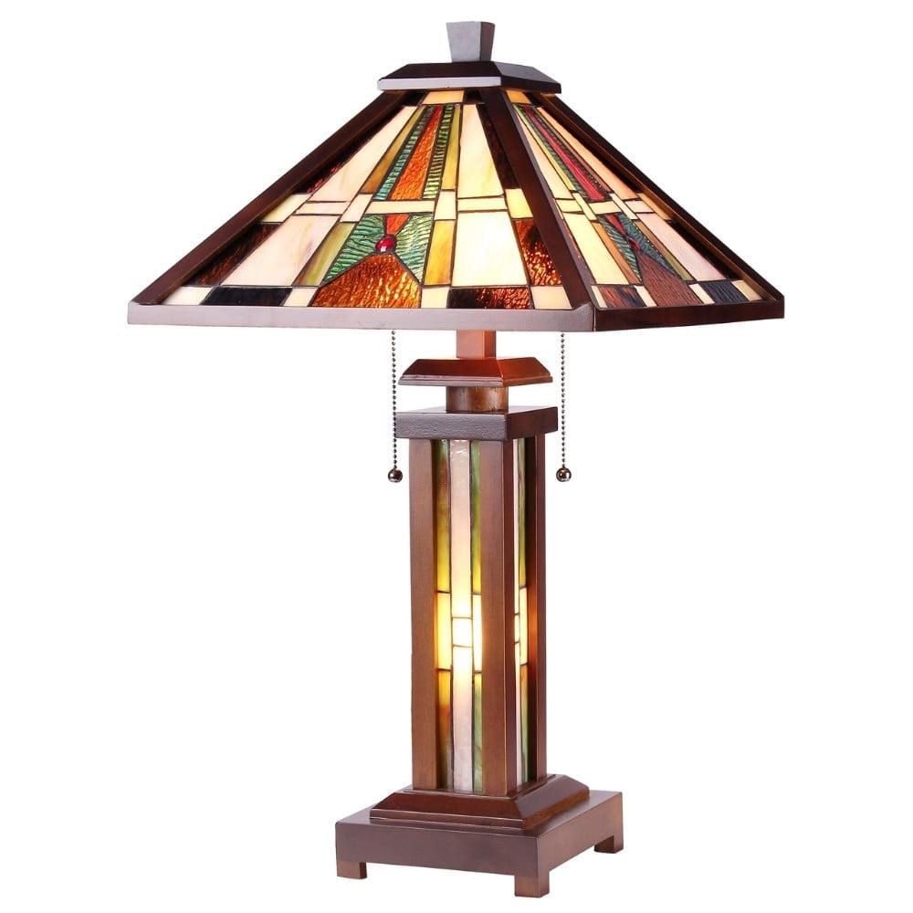 Percival 26'' Mission-Style Double-Lit Stained Glass Table Lamp