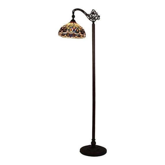 Chloe Lighting Serenity 1-Light Victorian Tiffany-Style Reading Floor Lamp with 11" Stained Glass Shade in Dark Bronze